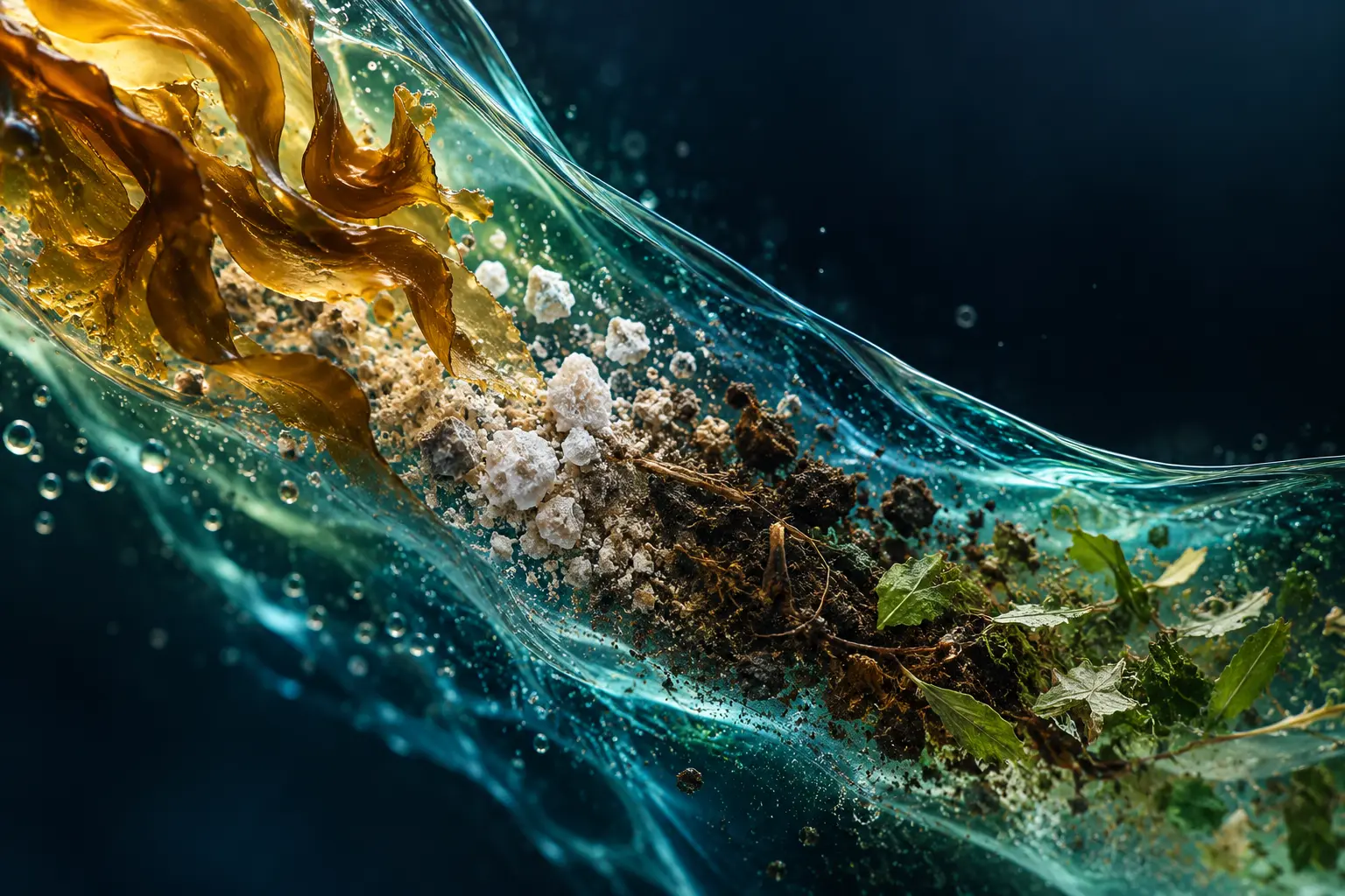 Abstract composition of natural-origin liquid, mineral and organic fractions